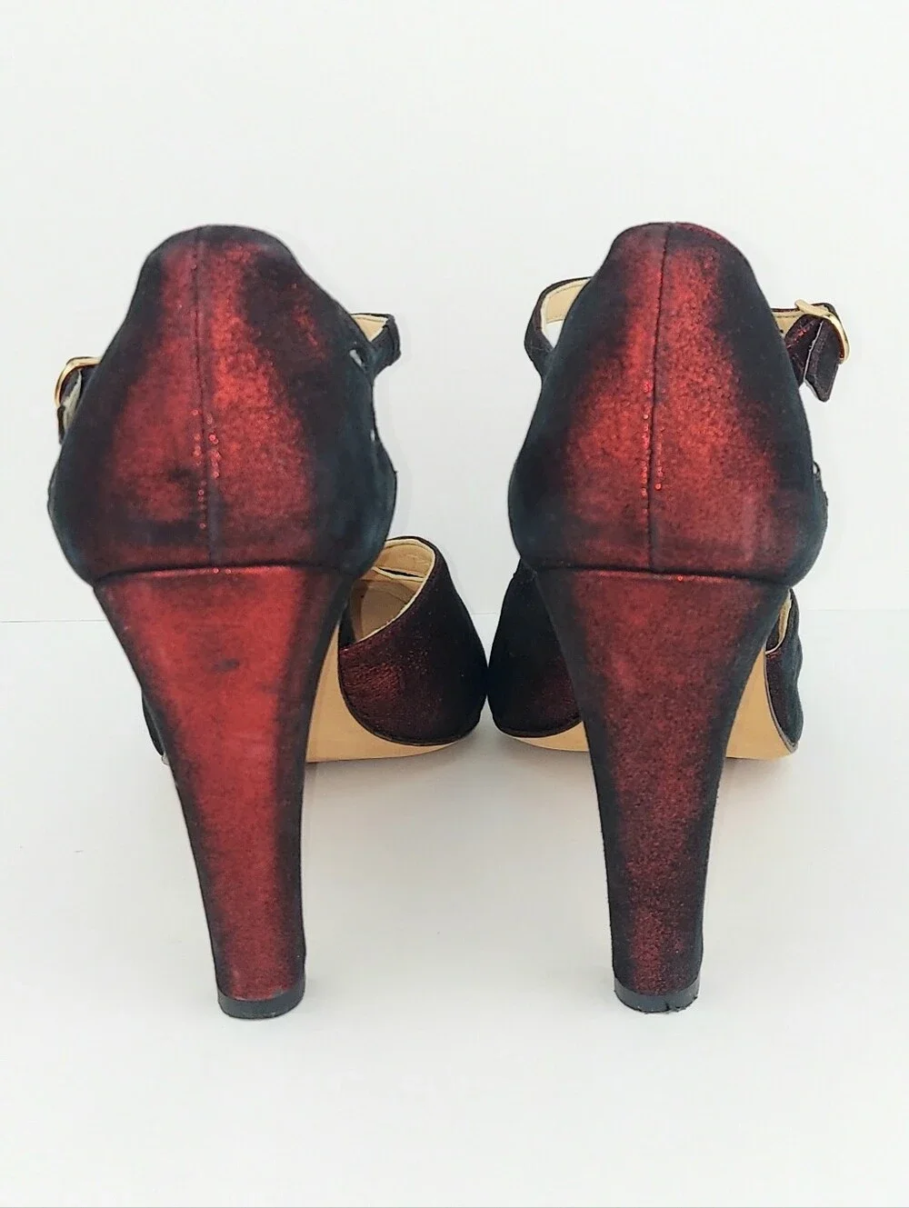 Chie Mihara Metallic Red Black Glitter Retro Style Heels
